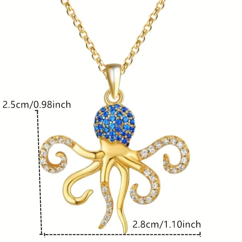 Blue Octopus Rhinestones Necklace