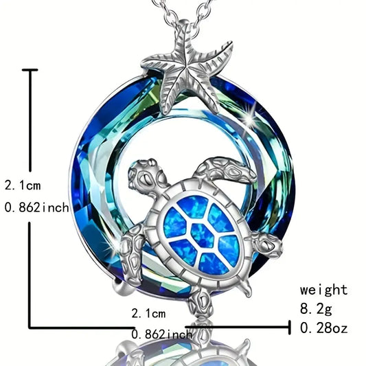 Blue Turtle Crystal Necklace