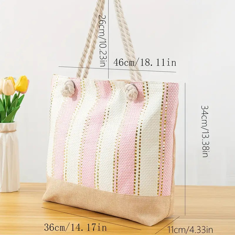 Stylish Pink Stripe Beach Bag