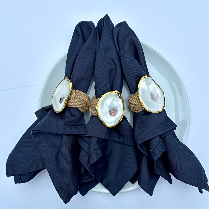 Golden Oyster Wooden Napkin Rings – Coastal Table Decor Set of 6