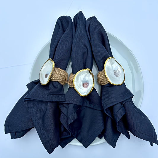 Golden Oyster Wooden Napkin Rings – Coastal Table Decor Set of 6