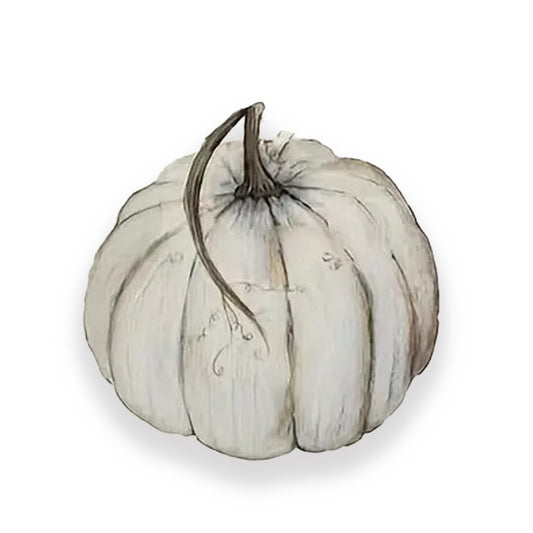 Linen pillow cover displaying a single white pumpkin illustration centered on a neutral background.