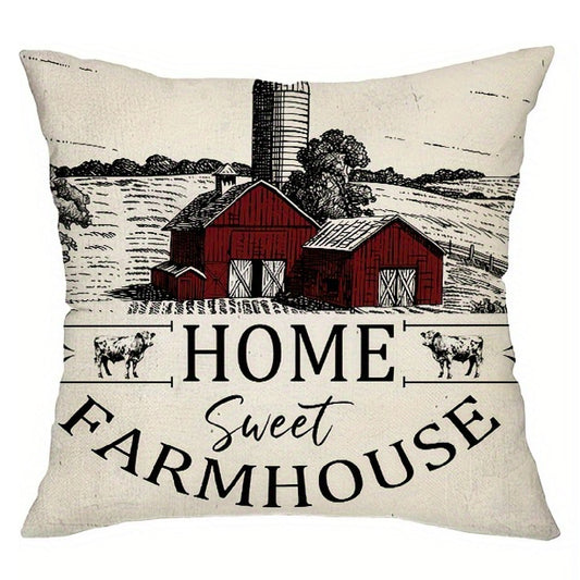 Vintage Farmhouse Pillow Cover – Home Sweet Farmhouse Barn, 18"x18"