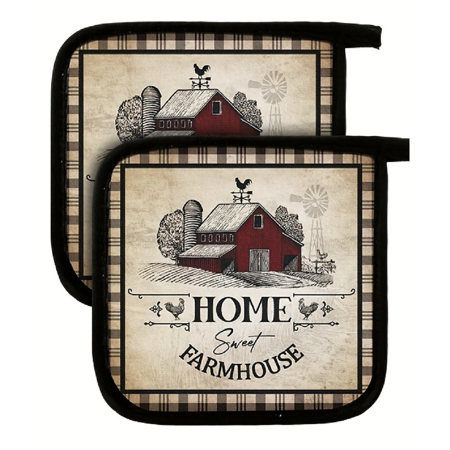 6 Sets of Vintage Rustic Pot Holders with Pockets – Heat-Resistant Kitchen Accessories