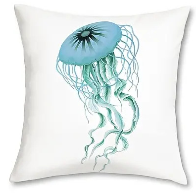 Graceful blue and white artistic jellyfish illustration decorative pillowcase for coastal décor – Coastal Pillows Plus.