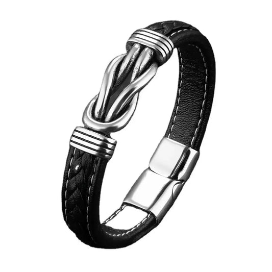 Black Leather Stainless Steel Bracelet