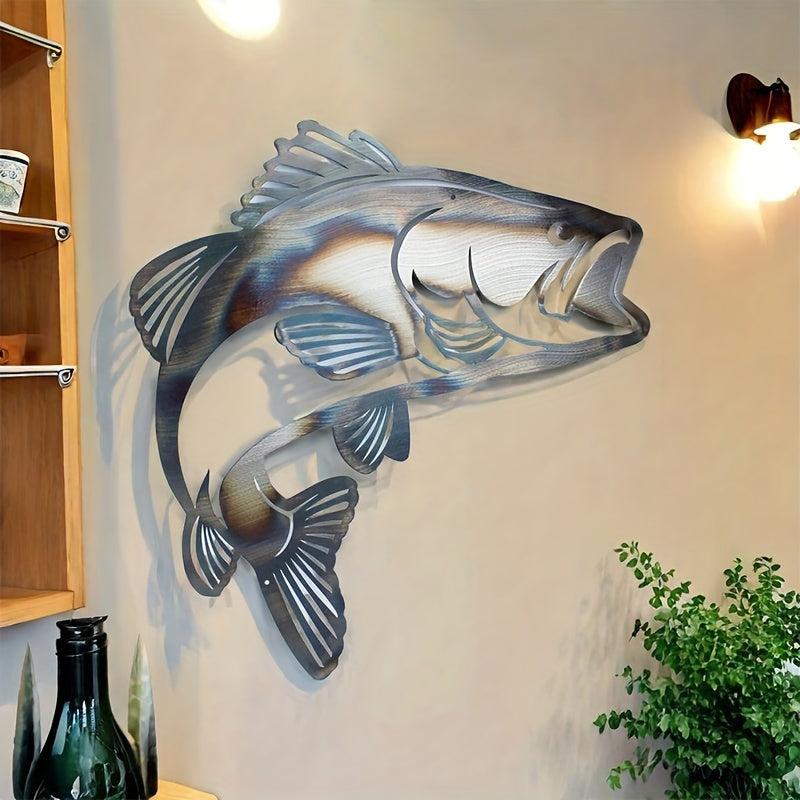 An intricate metallic iron fish wall hanging with a sleek, vintage-inspired finish. - Coastal Pillows Plus