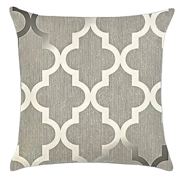 Grey and silver metallic quatrefoil lattice pattern pillow cover for elegant home décor - Coastal Pillows Plus