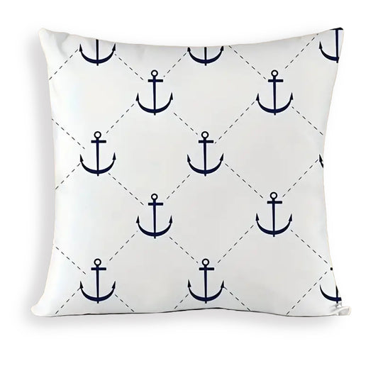 18"x18" pillow cover featuring a repeating navy anchor lattice pattern on a white background.