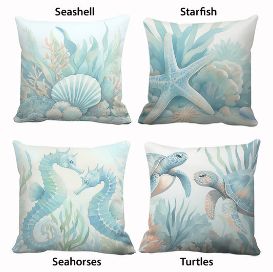 Coastal Pillows - Starfish, Seashell, Seahorses and Turtles