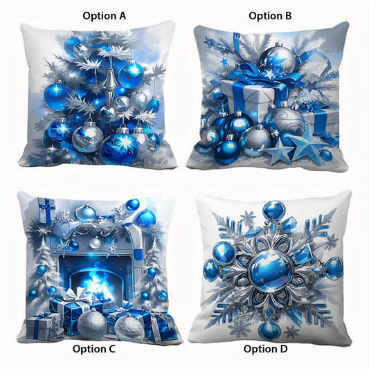 Blue & Silver Festive Designs Pillow Covers