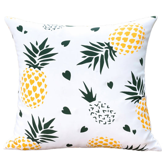 Waterproof outdoor pillow cover with a vibrant yellow pineapple pattern on a white background - Coastal Pillows Plus