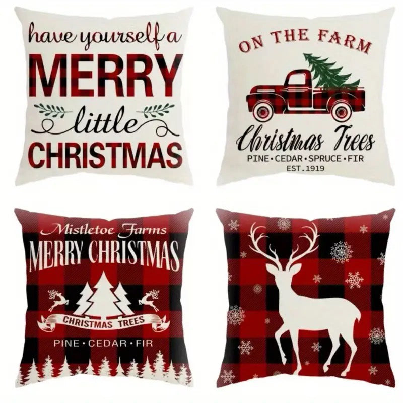 Buffalo Plaid Christmas Pillow Cover – Merry Little Christmas Text, 18"x18"
