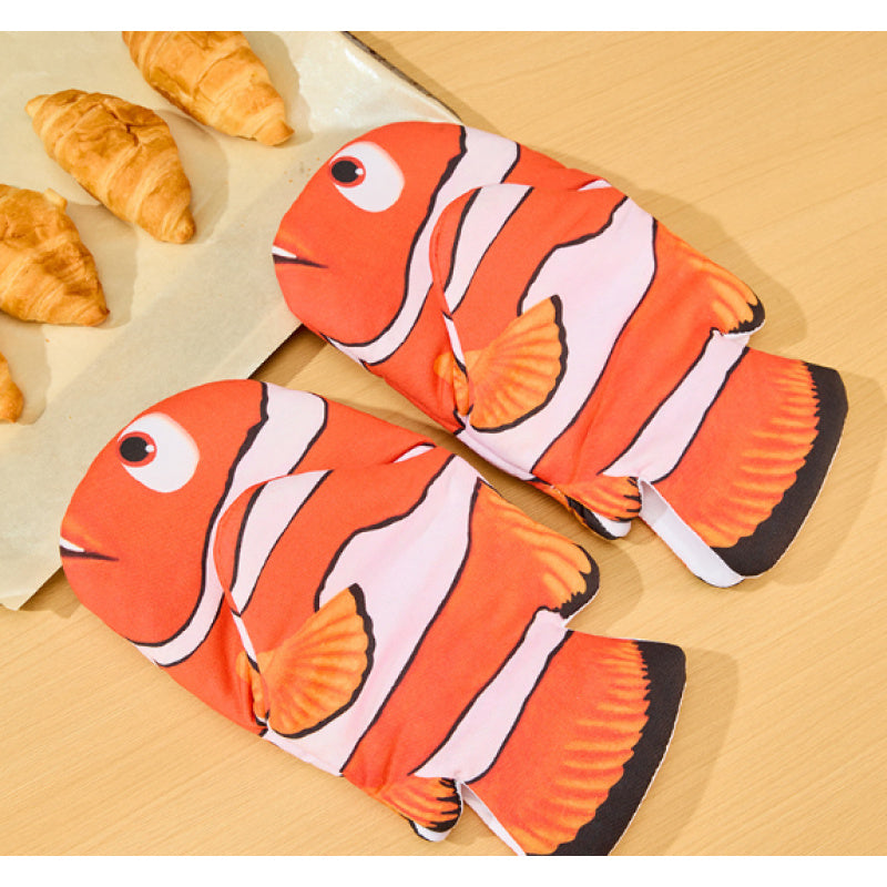 Radiant Orange and White Clown Fish-Shaped Oven Mitt - Heat-Resistant 500°F Protection (6.5"x11.6") - Coastal Pillows Plus