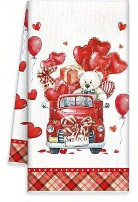 Charming 16x24 inch polyester kitchen towels featuring Valentine's Day gnomes, red trucks, and teddy bear designs for holiday décor – Coastal Pillows Plus.