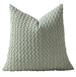 Grounded 18x18 inch cotton pillow covers in sage green, olive, beige, and white with plush corduroy and chunky knit textures for coastal décor – Coastal Pillows Plus.