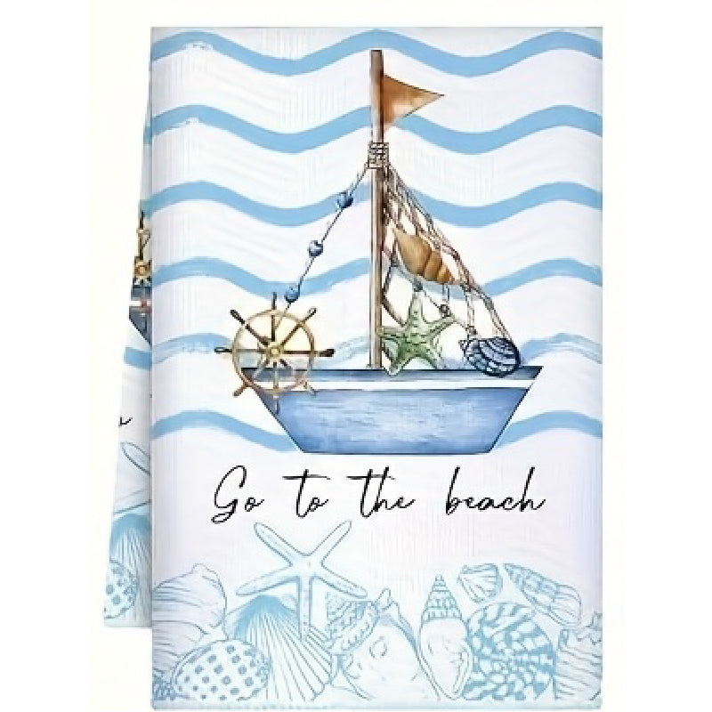 Sailboat design and 'Go to the beach' text on a white background.