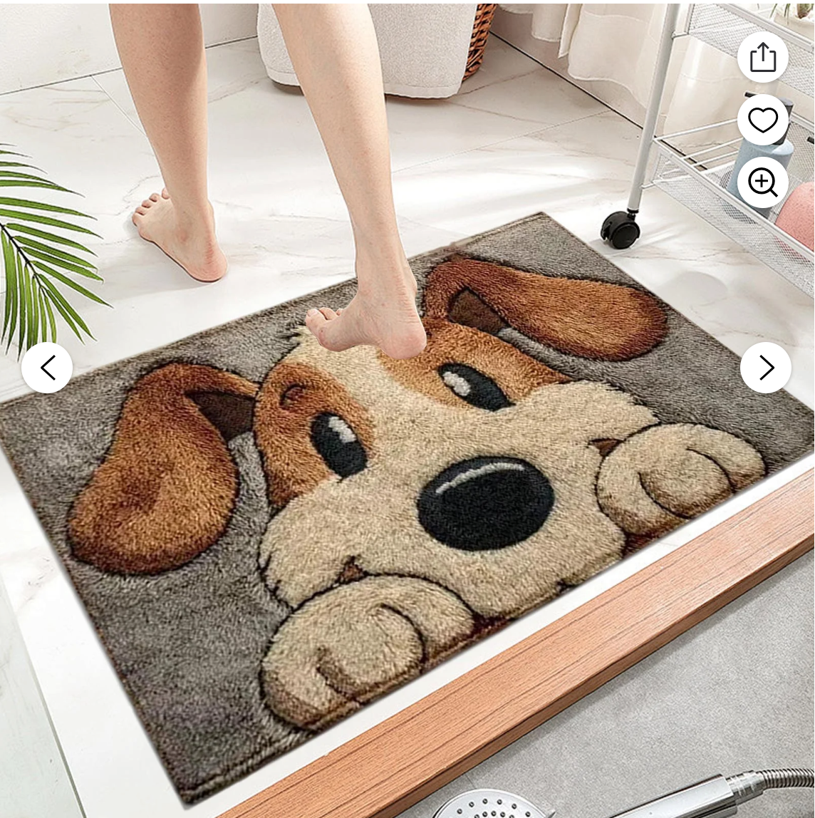 Peeking Dog Faux Cashmere Bath Mat – Soft Plush, 20"x32"