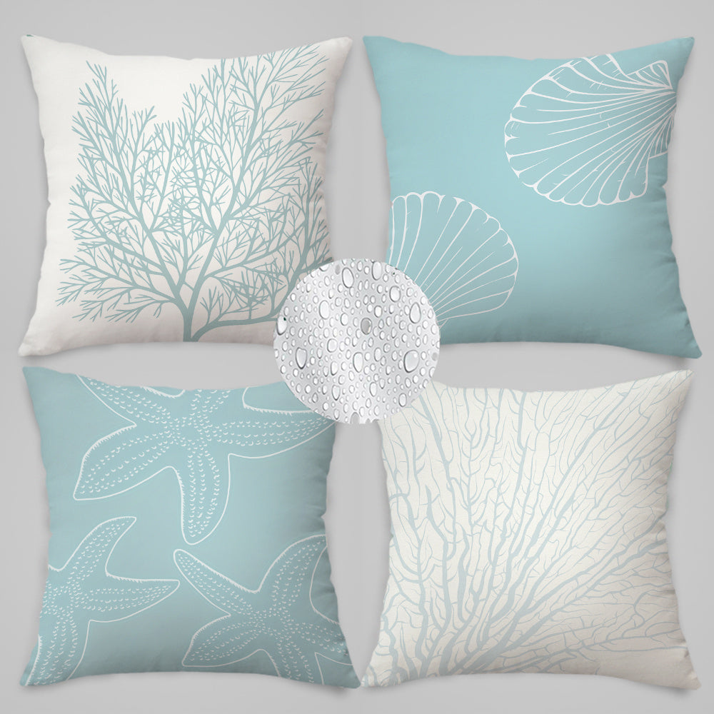 Serene Coastal Beach Pillow Cover featuring Seashells and Starfish Summer Vibes décor - 18x18" - Coastal Pillows Plus