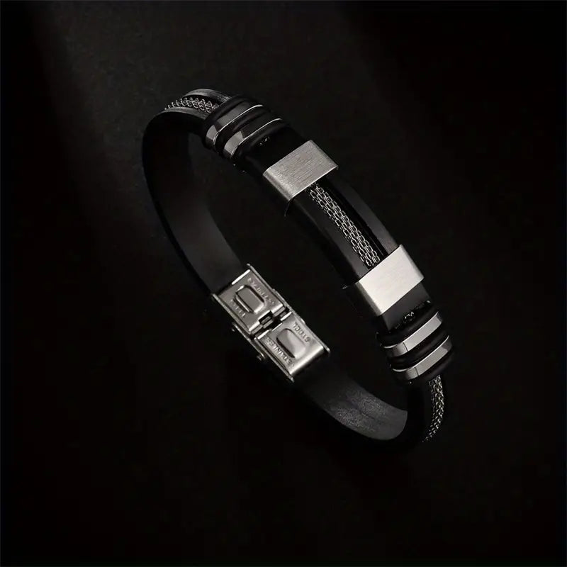 Silver and Black Tone Stainless Steel Bracelet