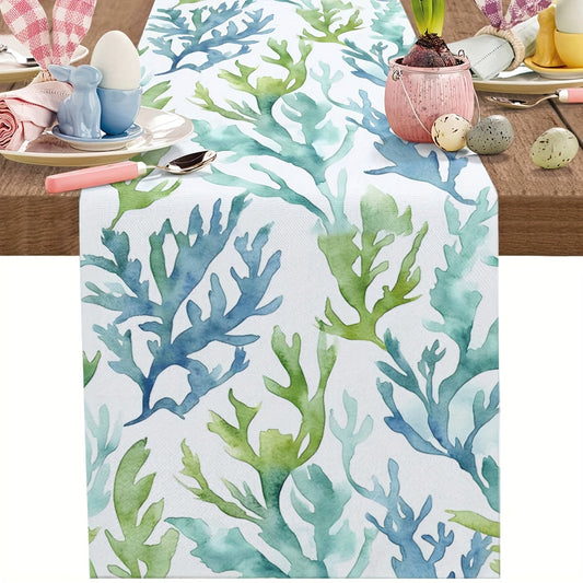Soft Summer Watercolor Coral Linen Table Runner - Coastal Marine décor Available in 13x48" or 13x72"