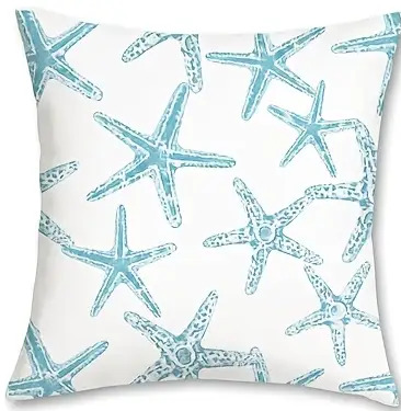 Serene blue and white starfish pattern decorative pillowcase for coastal décor – Coastal Pillows Plus.