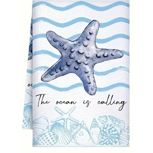 Starfish “The Ocean Is Calling” Kitchen Towel – 16"x24"