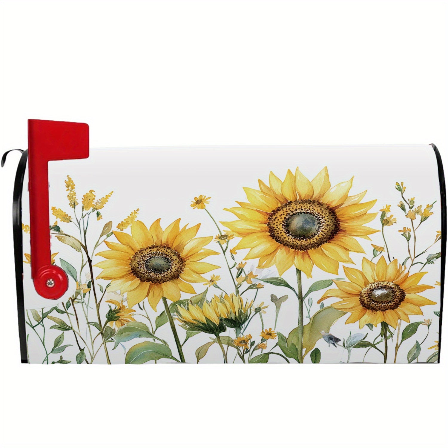 Cheerful Watercolor Sunflower Field Mailbox Cover, Bright Yellow Garden Decor Magnetic Vinyl - Coastal Pillows Plus