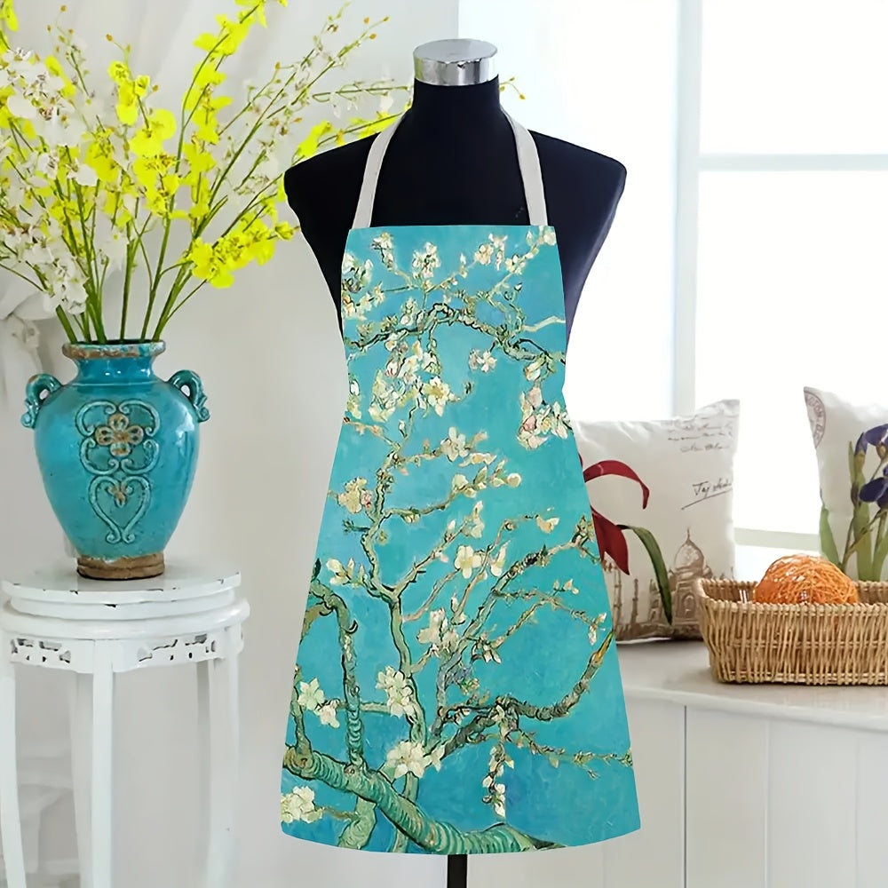 Lustrous Turquoise and White Cherry Blossom Apron - Reusable 100% Polyester for Cooking, Baking & Art Classes - Coastal Pillows Plus