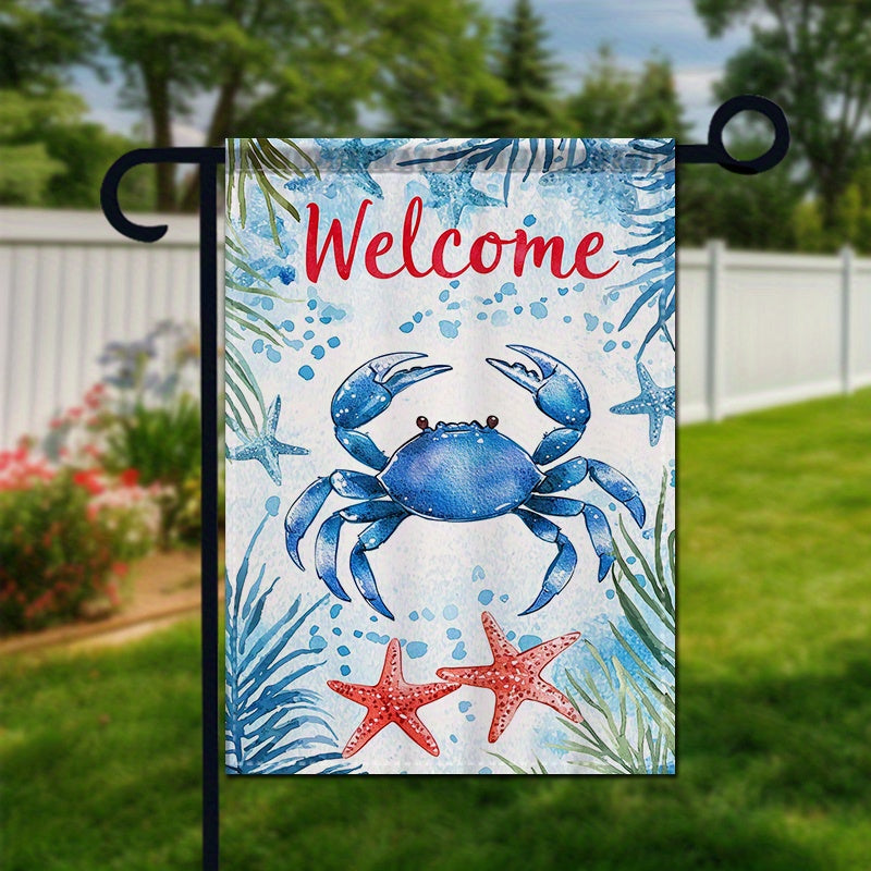 Radiant Ocean-Themed Garden Flag - Blue Crab & Starfish Design, 12x18 Nautical Yard Banner - Coastal Pillows Plus