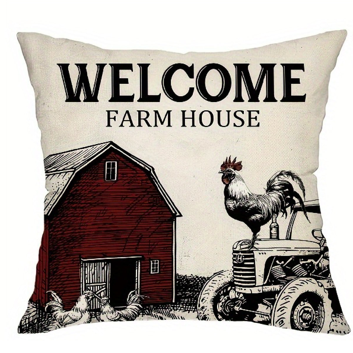 Vintage Farmhouse Pillow Cover – Welcome Farmhouse Barn, 18"x18"