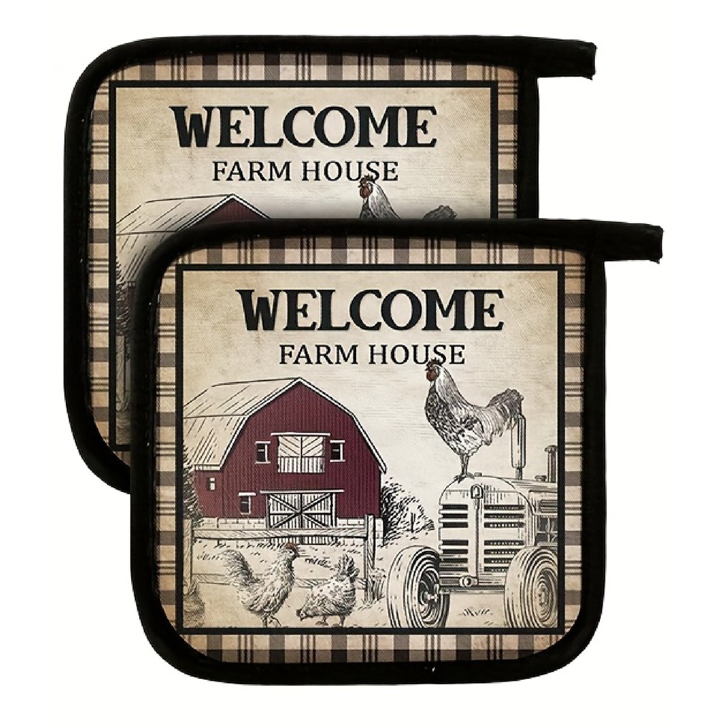 6 Sets of Vintage Rustic Pot Holders with Pockets – Heat-Resistant Kitchen Accessories