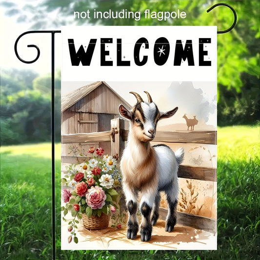 Lustrous "Welcome" Goat Garden Flag - Adorable Barnyard Design with Flowers, Double-Sided 12x18 Outdoor Decor - Coastal Pillows Plus