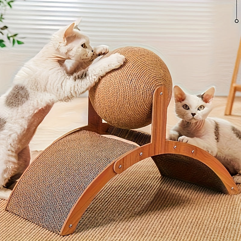 Whimsical Ferris wheel shaped 2-in-1 cat scratcher and ball toy for coastal pet décor – Coastal Pillows Plus.
