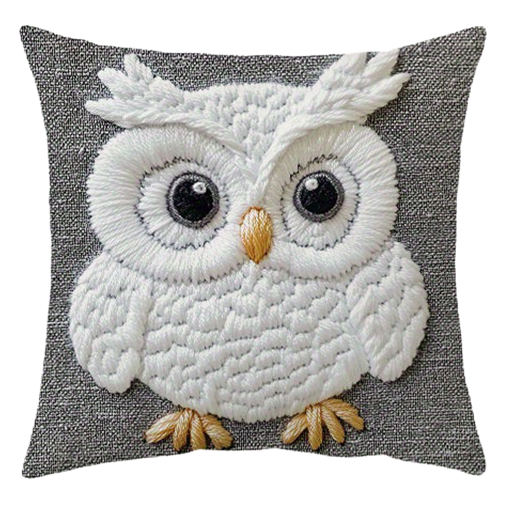 Whimsical White Owl Pillow Cover with 2D Single-Sided Print and Zippered Décor - 16x16" - Coastal Pillows Plus