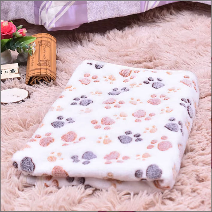 Paw Print Pet Blanket – White, Coffee, or Pink, 30x20x3"