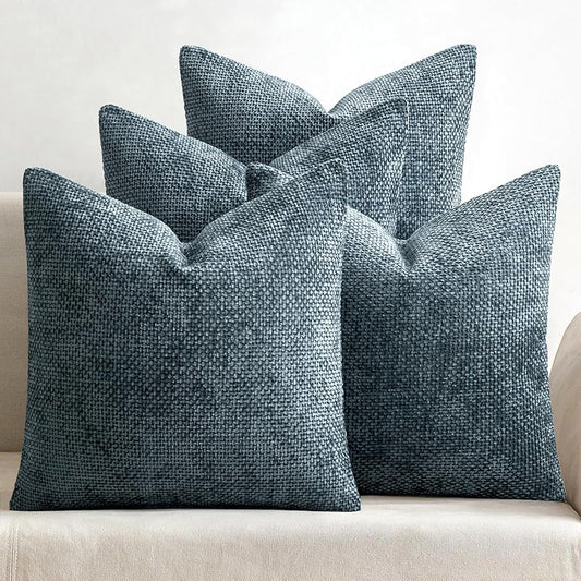 Timeless 18x18 inch pillow covers in rich navy blue showing a heavy-weight linen-textured chenille weave for coastal décor – Coastal Pillows Plus.