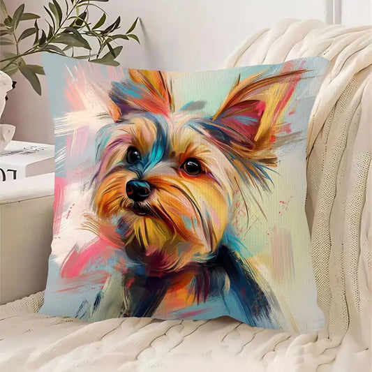 Vibrant Colorful Yorkie Pillow Cover with Artistic Dog Portrait and Zippered Décor, 18x18" - Coastal Pillows Plus