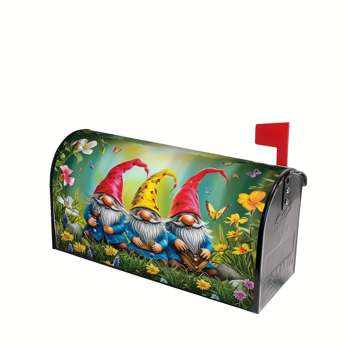 Garden Gnomes with Flowers Mailbox Cover – Adjustable Buckle, 18" x 21"