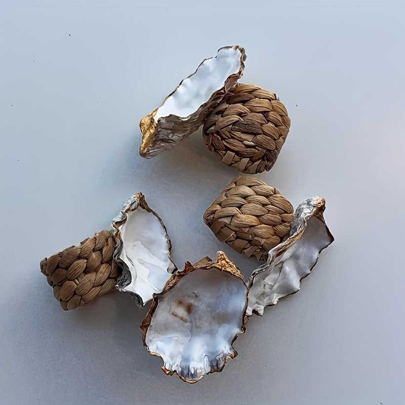 Organic Golden Oyster Wooden Napkin Rings – Coastal Table Decor, Set of 6