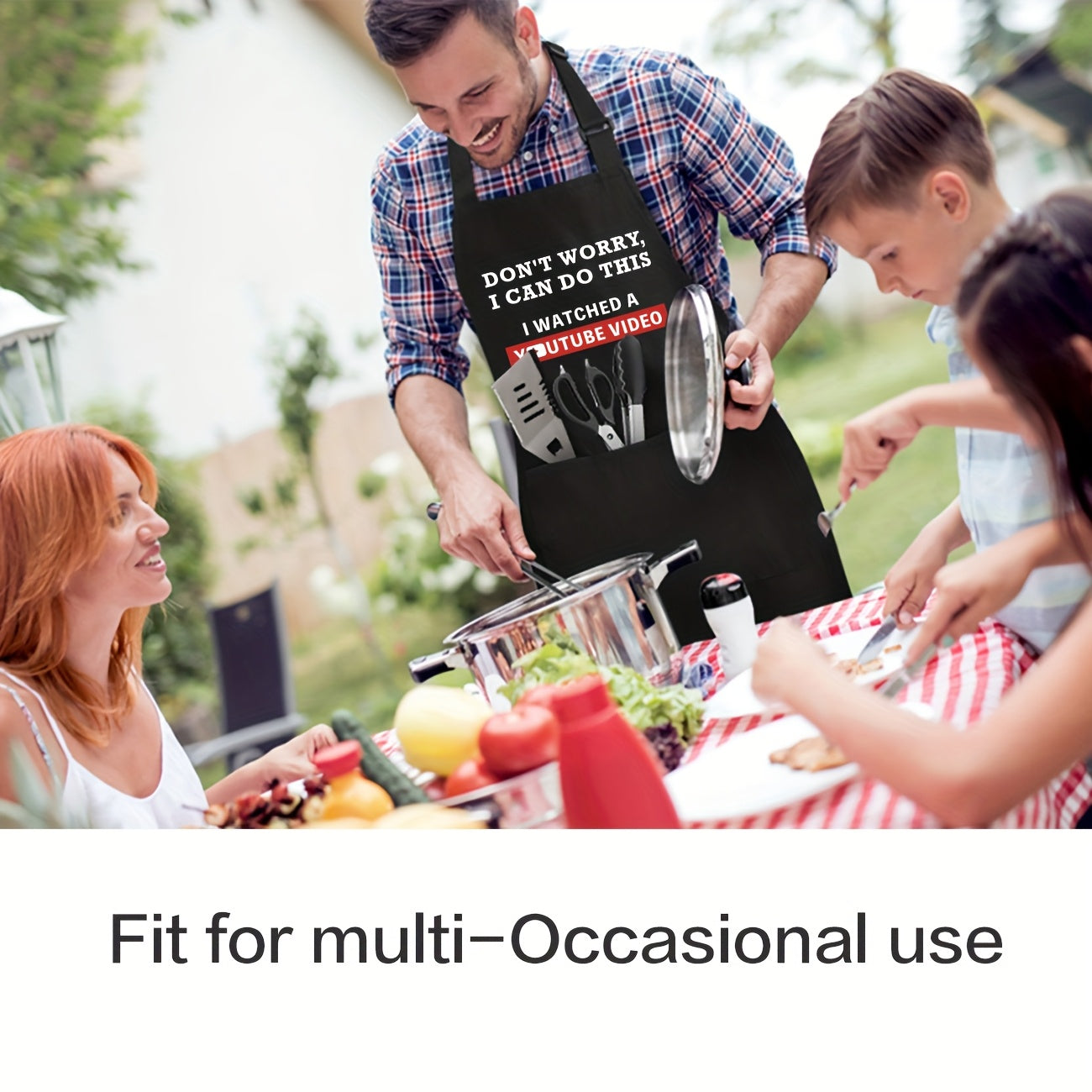 "Don't Worry, I can do this..." Black Apron – Adjustable Unisex Cooking & BBQ Apron with Pockets (25.6" x 30")