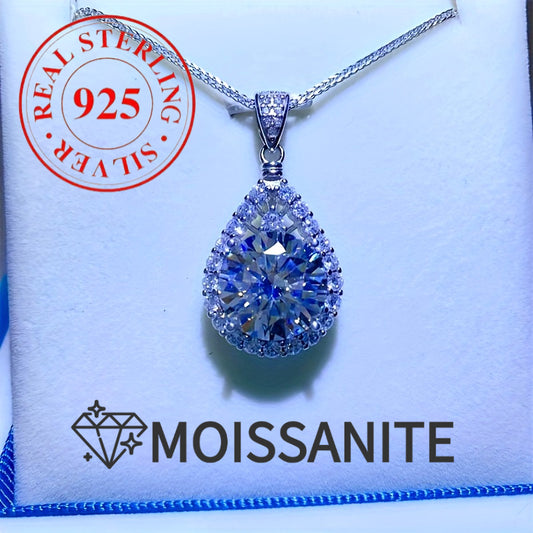 Sterling Silver Moissanite Necklace – Elegant Long Pendant for Women
