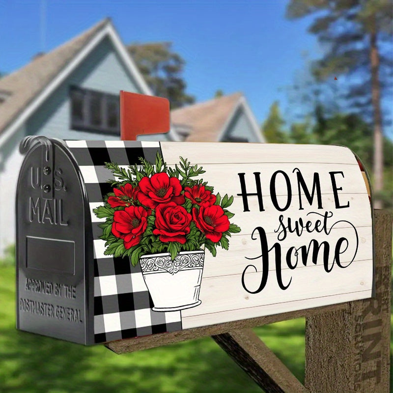 Red Rose “Home Sweet Home” Mailbox Cover – Adjustable Buckle, 18" x 21"