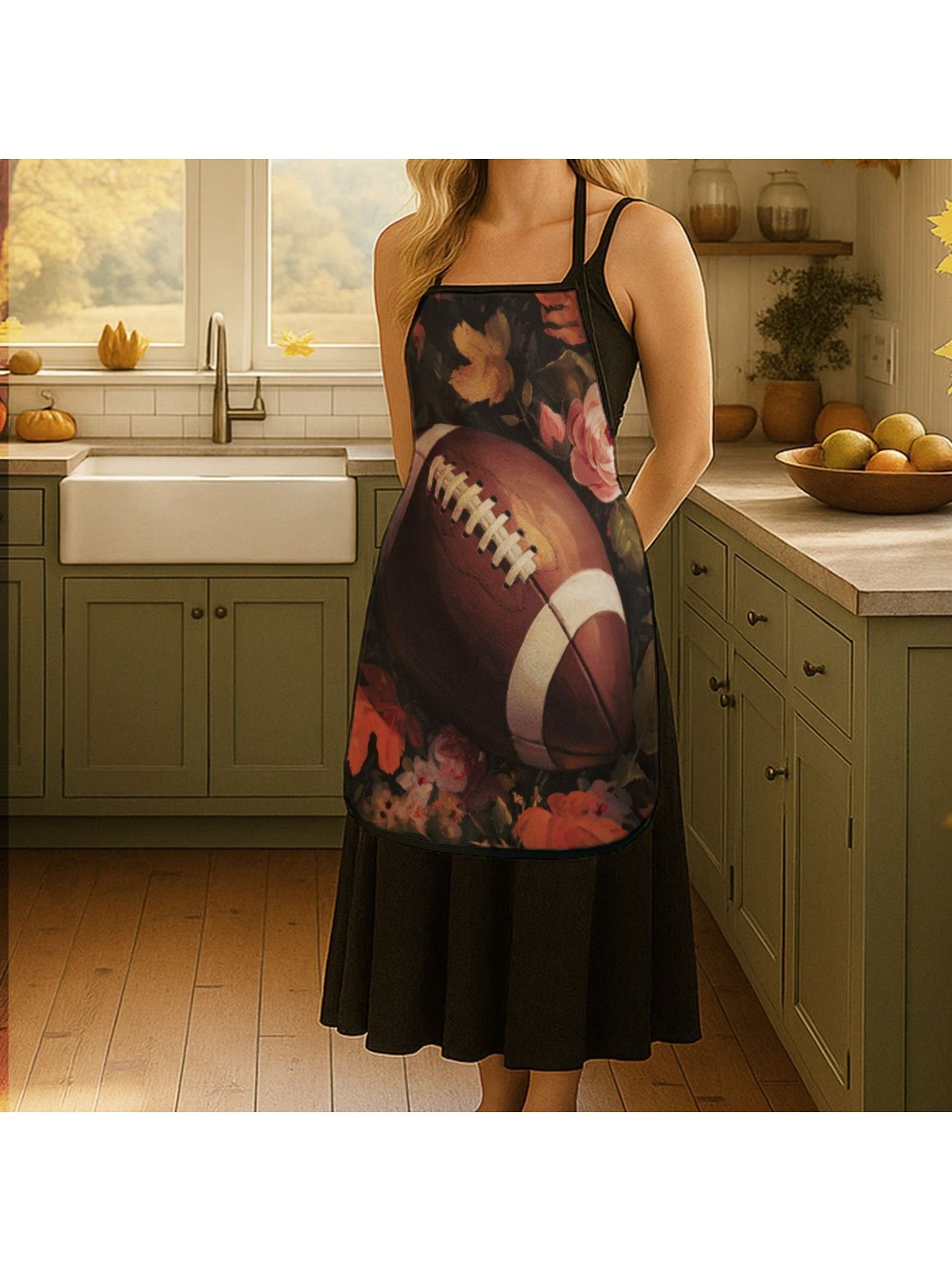 Football Player Floral Autumn Apron – Machine-Washable, (20.47" x 28.74")