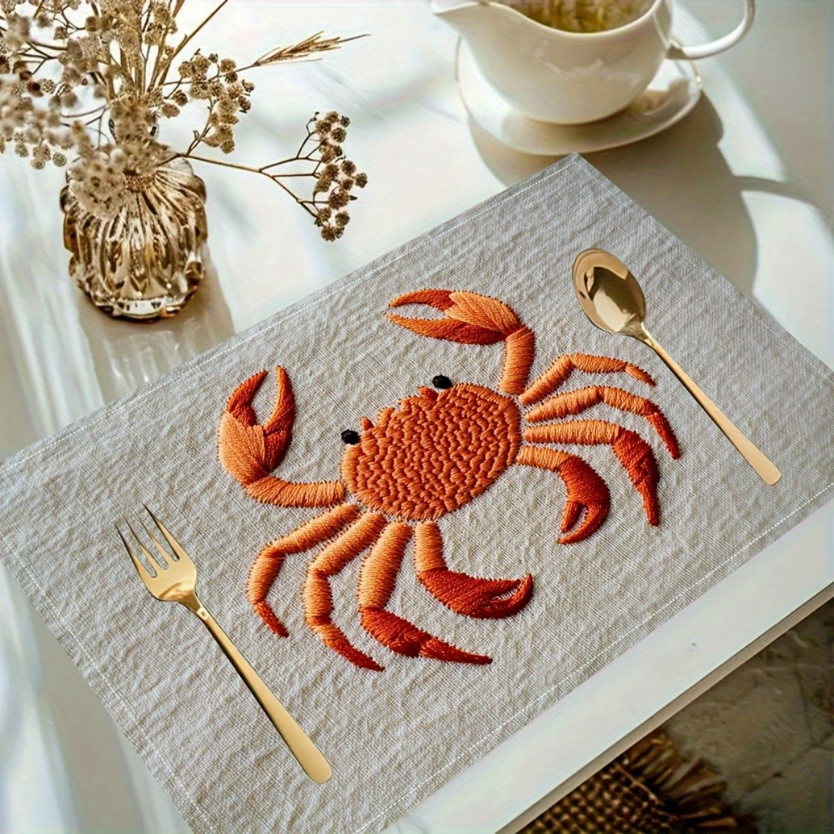 Crab Placemats – Set of 4 Coastal Table Mats, 12"x18"