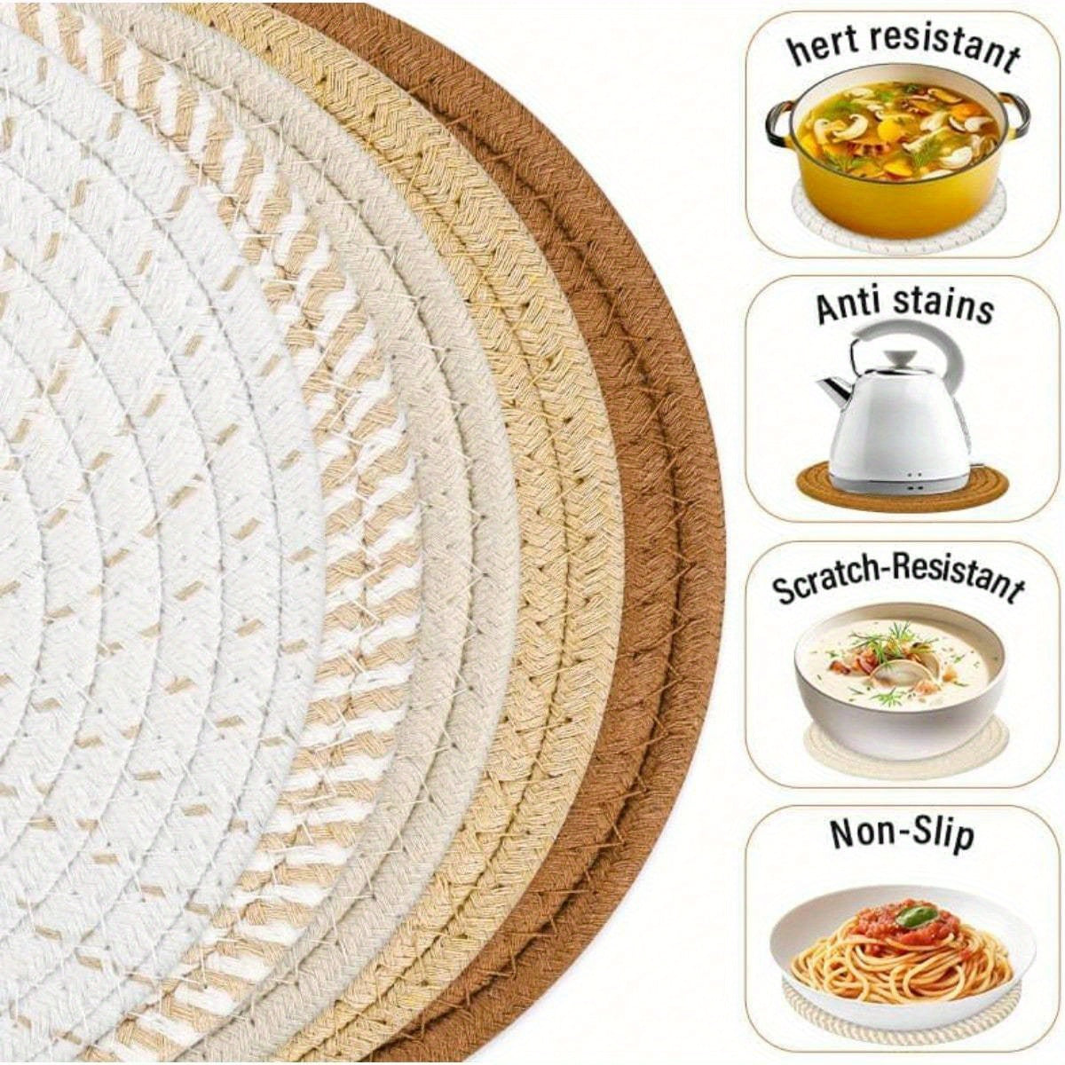 Trivet Mats Set for Hot Dishes – 5-Piece Heat-Resistant Pot Holders for Kitchen, Counter, or Table – Available in Gray or Brown