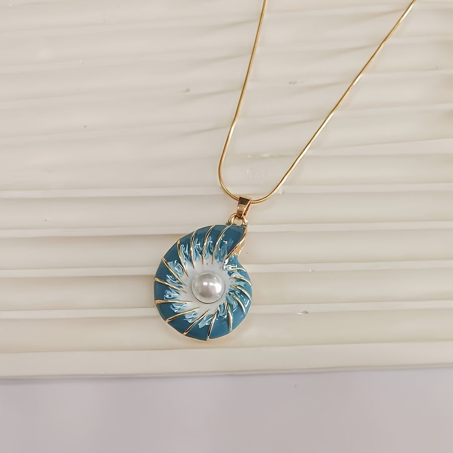 Vintage "Blue Snail" Pendant Necklace – Cultured-Style Pearl