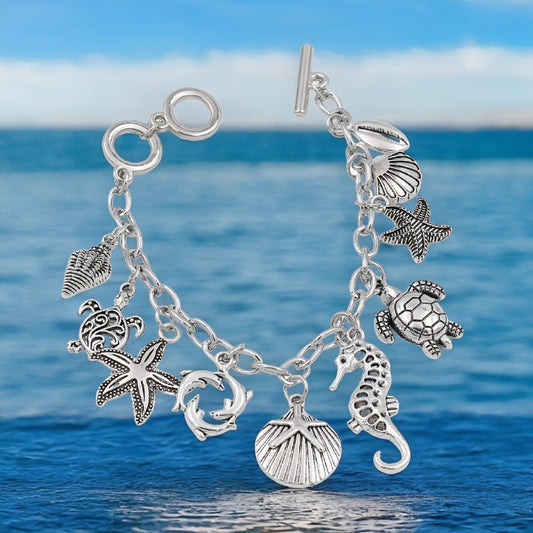 Bohemian Nautical Charm Bracelet – Starfish, Turtle, Seahorse & Dolphin Design