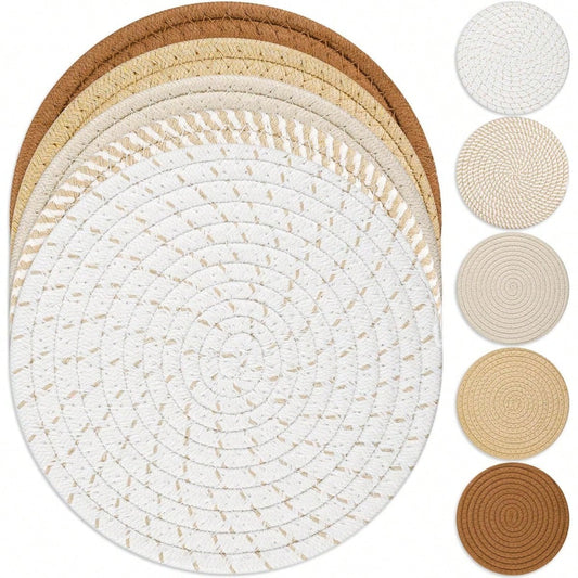 Trivet Mats Set for Hot Dishes – 5-Piece Heat-Resistant Pot Holders for Kitchen, Counter, or Table – Available in Gray or Brown