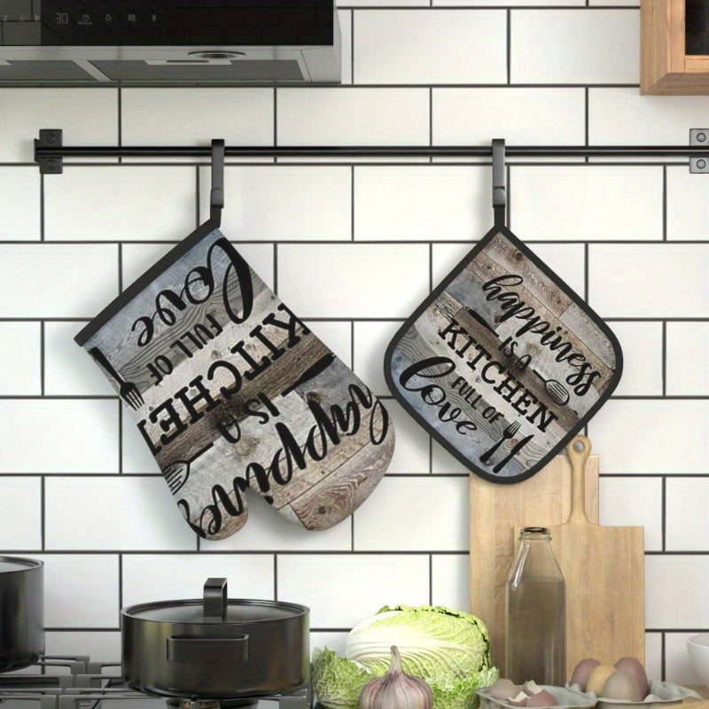 Wood Script Kitchen Set – Rustic, Heat-Resistant Oven Mitt & Potholder